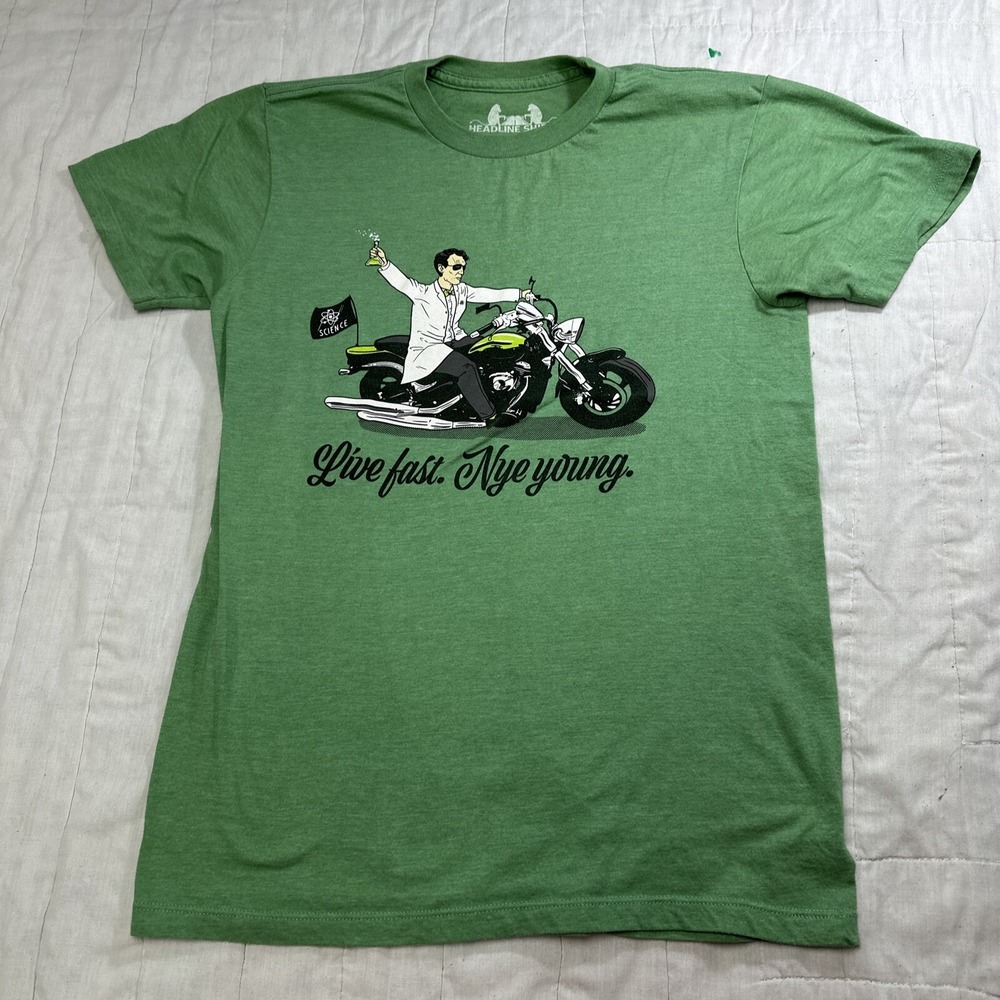 Headline Shirts Live Fast Nye Young Bill Nye Science Graphic Tee Green Mens S